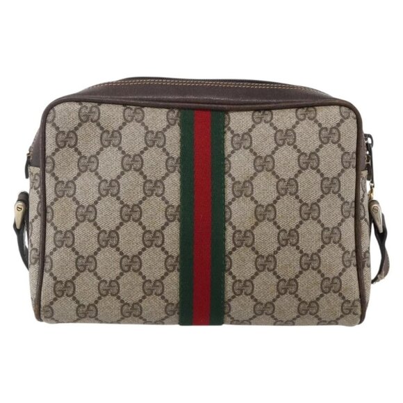 GUCCI GG Supreme Web Sherry Line Shoulder Bag PVC Beige Gold 010 378 Auth 150379 - Picture 2 of 16